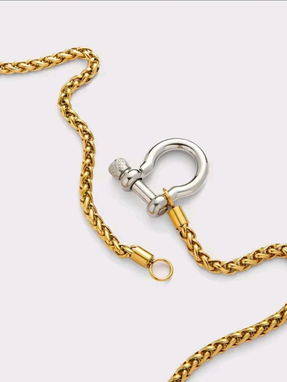 Gold and Silver Two-Tone Chain Necklace with D-Ring - Picture 8 of 12